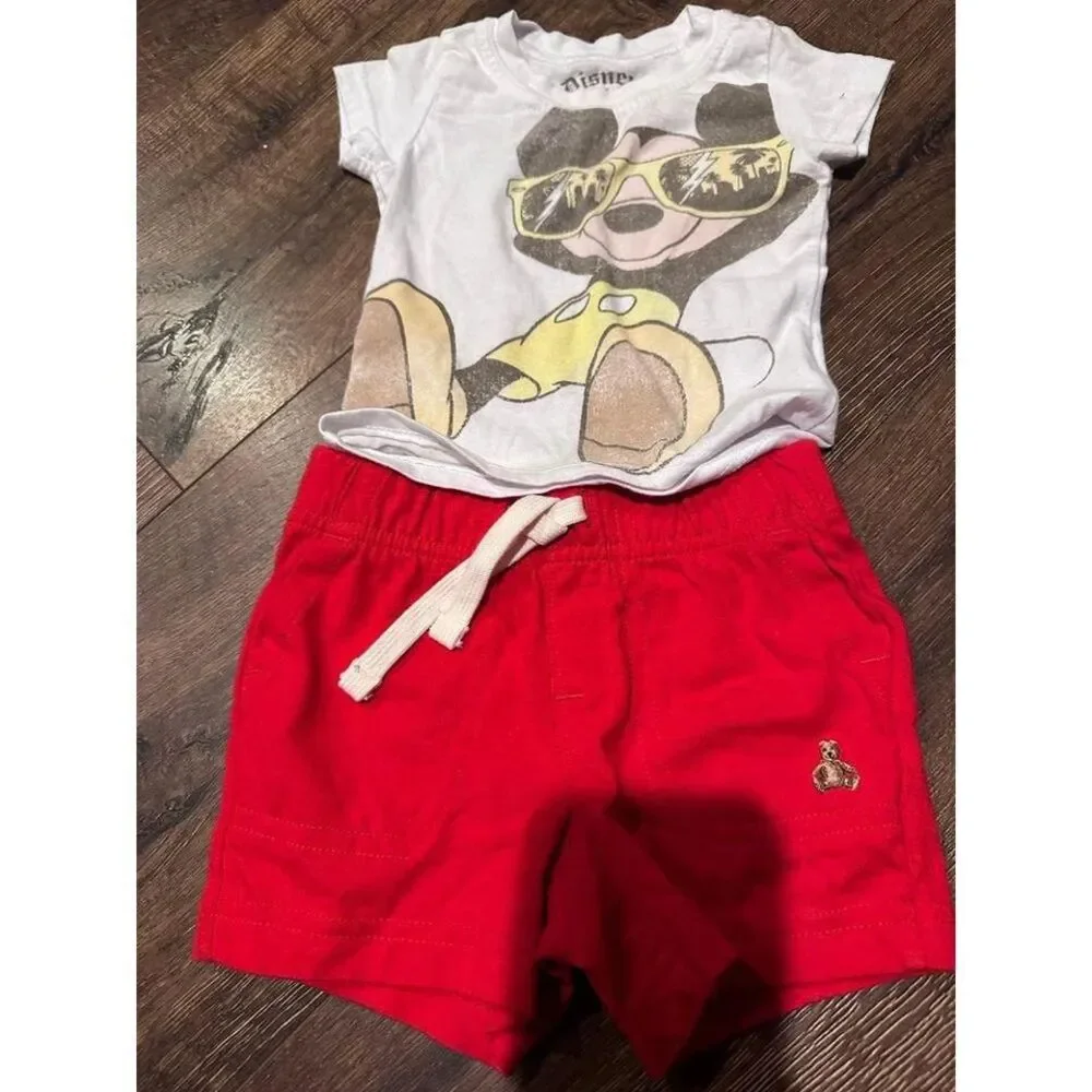 Vintage boutique Mickey mouse‎ tshirt and gap baby shorts 3-6